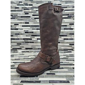 Frye Veronica Brown Leather Slouch Women's Moto Boots Size 6.5